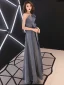 Glitzernden Marineblau Glanz Abendkleider 2020 A Linie One-Shoulder Schleife Ärmellos Rückenfreies Lange Festliche Kleider
