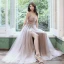 Mode Nues Robe De Bal 2020 Princesse Bretelles Spaghetti Perlage Faux Diamant Paillettes Sans Manches Dos Nu Fendue devant Longue Robe De Ceremonie
