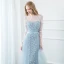 Fabuleux Bleu Ciel Robe De Soirée 2020 Trompette / Sirène Encolure Dégagée Perle Faux Diamant En Dentelle Fleur Appliques Manches Longues Longue Robe De Ceremonie