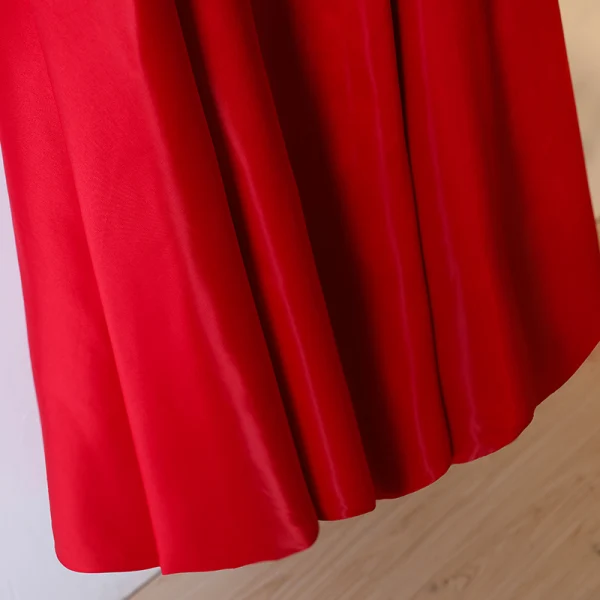 Chic / Beautiful Red Formal Dresses Evening Dresses 2017 Lace Flower Bow Pearl Shoulders Short Sleeve Floor-Length / Long A-Line / Princess Artificial Flowers
