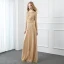 High-end Gold Handmade  Evening Dresses  2020 A-Line / Princess Scoop Neck Beading Pearl Sequins Long Sleeve Floor-Length / Long Formal Dresses