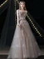 Charming Purple Prom Dresses 2021 A-Line / Princess Ruffle Strapless Beading Sleeveless Backless Floor-Length / Long Formal Dresses