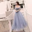 Élégant Gris Bleu Ciel Robe De Soirée 2018 Princesse Faux Diamant De l'épaule Dos Nu Sans Manches Tribunal Train Robe De Ceremonie