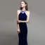 Sexy Einfarbig Königliches Blau Wildleder Abendkleider 2020 Meerjungfrau Neckholder Perlenstickerei Strass Ärmellos Rückenfreies Sweep / Pinsel Zug Festliche Kleider