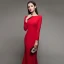 Chic Couleur Unie Rouge Robe De Soirée 2020 Trompette / Sirène Encolure Carrée Manches Longues Dos Nu Train De Balayage Robe De Ceremonie