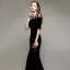 Elegant Modest / Simple Black Evening Dresses  2020 Trumpet / Mermaid Suede Scoop Neck Lace Flower 1/2 Sleeves Sweep Train Formal Dresses