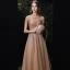 Charming Gold Evening Dresses  2020 A-Line / Princess Scoop Neck Beading Sequins Sash Short Sleeve Floor-Length / Long Formal Dresses