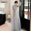 Modern / Fashion Grey Bridesmaid Dresses 2021 A-Line / Princess Scoop Neck Sequins 3/4 Sleeve Backless Floor-Length / Long Wedding Party Dresses