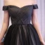 Schöne Schwarz Rüschen Abendkleider 2018 A Linie Off Shoulder Ärmellos Rückenfreies Sweep / Pinsel Zug Festliche Kleider