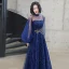 Classy Royal Blue Evening Dresses  2020 A-Line / Princess High Neck Sequins Lace Flower Long Sleeve Backless Floor-Length / Long Formal Dresses