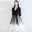 Chic / Beautiful Black Homecoming Graduation Dresses 2020 A-Line / Princess V-Neck Star Sequins Bow 1/2 Sleeves Knee-Length Formal Dresses