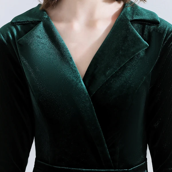 Classic Dark Green Evening Dresses 2020 Trumpet / Mermaid Suede V-Neck Sequins 1/2 Sleeves Ankle Length Formal Dresses