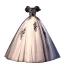 Elegant Black Prom Dresses 2020 Ball Gown Suede Scoop Neck Lace Flower Sequins Rhinestone Short Sleeve Backless Floor-Length / Long Formal Dresses