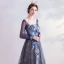 Vintage / Retro Navy Blue Prom Dresses 2020 A-Line / Princess Square Neckline Glitter Lace Flower Rhinestone Long Sleeve Backless Floor-Length / Long Formal Dresses