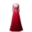 Chinese style Red Evening Dresses  2020 A-Line / Princess High Neck Beading Rhinestone Sequins Long Sleeve Floor-Length / Long Formal Dresses