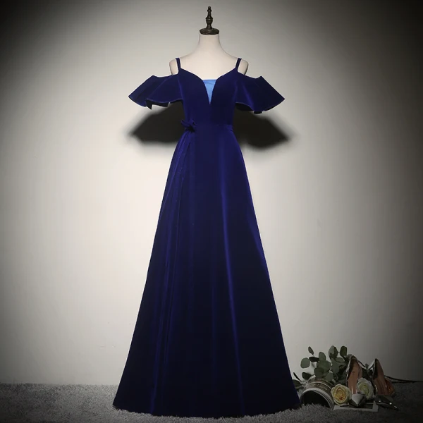 Modest / Simple Burgundy Evening Dresses  2020 A-Line / Princess Spaghetti Straps Suede Bow Short Sleeve Backless Floor-Length / Long Formal Dresses