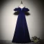 Modest / Simple Burgundy Evening Dresses  2020 A-Line / Princess Spaghetti Straps Suede Bow Short Sleeve Backless Floor-Length / Long Formal Dresses