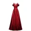 Elegant Solid Color Burgundy Evening Dresses  2020 A-Line / Princess Scoop Neck Short Sleeve Backless Floor-Length / Long Formal Dresses
