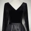 Modest / Simple Black Evening Dresses  2020 A-Line / Princess Suede V-Neck Long Sleeve Backless Floor-Length / Long Formal Dresses