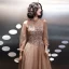 Elegant Champagne Evening Dresses  2020 A-Line / Princess High Neck Rhinestone Sequins Lace Flower Long Sleeve Backless Sweep Train Formal Dresses