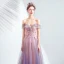 Charming Candy Pink Evening Dresses  2020 A-Line / Princess Off-The-Shoulder Glitter Tulle Beading Lace Flower Sleeveless Backless Floor-Length / Long Formal Dresses