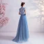 Vintage / Retro Sky Blue Evening Dresses  2020 A-Line / Princess High Neck Ruffle Lace Flower Sleeveless Floor-Length / Long Formal Dresses