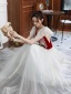 Lovely Burgundy Prom Dresses 2021 A-Line / Princess V-Neck Beading Short Sleeve Backless Bow Floor-Length / Long Formal Dresses