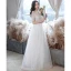 Charming Ivory Glitter Prom Dresses 2021 A-Line / Princess Scoop Neck Beading Sequins Lace Flower Short Sleeve Floor-Length / Long Formal Dresses