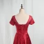 Elegant Burgundy Prom Dresses 2020 A-Line / Princess Scoop Neck Beading Crystal Short Sleeve Backless Floor-Length / Long Formal Dresses