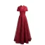 Kinesisk Stil Burgundy Aftonklänningar 2020 Prinsessa Hög Hals Beading Rhinestone Spets Blomma Korta ärm Halterneck Långa Formella Klänningar