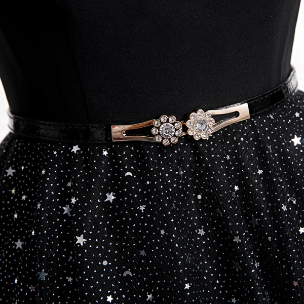 Fashion Black Prom Dresses 2020 A-Line / Princess V-Neck Star Sequins Rhinestone 3/4 Sleeve Backless Floor-Length / Long Formal Dresses