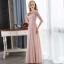 Affordable Pearl Pink Evening Dresses  2018 A-Line / Princess Lace Appliques Crystal Scoop Neck 3/4 Sleeve Floor-Length / Long Formal Dresses