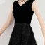Modest / Simple Homecoming Little Black Dress 2020 A-Line / Princess V-Neck Star Lace Bow Sleeveless Backless Tea-length Graduation Dresses