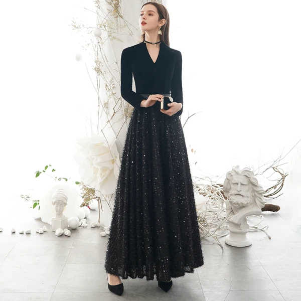 classy black formal dresses Ever-Pretty Glitter V-Neck Formal Dress for Evening Prom Cruise Journey main image 1