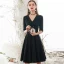 Vintage / Retro Modest / Simple Solid Color Black Homecoming Graduation Dresses 2020 A-Line / Princess V-Neck 1/2 Sleeves Knee-Length Formal Dresses