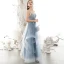 Chic / Beautiful Sky Blue Prom Dresses 2020 A-Line / Princess Spaghetti Straps Rhinestone Lace Flower Sleeveless Backless Cascading Ruffles Floor-Length / Long Formal Dresses