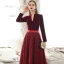 Elegant Burgundy Winter Evening Dresses  2020 A-Line / Princess V-Neck Sequins Tassel Long Sleeve Floor-Length / Long Formal Dresses