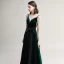 Elegant Dark Green Suede Evening Dresses  2020 A-Line / Princess Spaghetti Straps Bow Sleeveless Backless Floor-Length / Long Formal Dresses