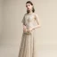 Scintillantes Champagne Paillettes Robe De Soirée 2020 Princesse V-Cou Manches Courtes Dos Nu Longue Robe De Ceremonie