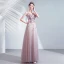 Chic / Belle Violet Robe De Bal 2020 Princesse V-Cou Appliques En Dentelle Fleur Perlage Cristal Manches Courtes Dos Nu Longue Robe De Ceremonie