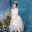 Erschwinglich Ivory / Creme Brautkleider / Hochzeitskleider 2020 A Linie Stehkragen Perle Spitze Blumen 3/4 Ärmel Wadenlang