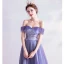 Charming Lavender Prom Dresses 2020 A-Line / Princess Glitter Tulle Off-The-Shoulder Pearl Rhinestone Lace Flower Short Sleeve Backless Floor-Length / Long Formal Dresses