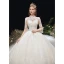Classy Ivory Wedding Dresses 2020 Ball Gown High Neck Beading Sequins Lace Flower 3/4 Sleeve Backless Chapel Train
