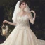Luxury / Gorgeous Ivory Beading Wedding Dresses 2020 Ball Gown Scoop Neck Lace Flower Appliques Pearl Sequins 3/4 Sleeve Backless Cathedral Train