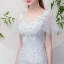 Chic / Beautiful Grey Evening Dresses  2018 Ball Gown Beading Lace Flower V-Neck Short Sleeve Floor-Length / Long Formal Dresses