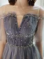 Chic / Beautiful Purple Prom Dresses 2020 A-Line / Princess Scoop Neck Beading Sequins Floor-Length / Long Short Sleeve Backless Formal Dresses