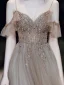 Fashion Brown Evening Dresses  2020 A-Line / Princess Spaghetti Straps Beading Rhinestone Sequins Sleeveless Backless Floor-Length / Long Formal Dresses