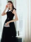 Elegant Black Prom Dresses 2020 A-Line / Princess Square Neckline Rhinestone Bow Sleeveless Backless Floor-Length / Long Formal Dresses