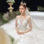 Luxury / Gorgeous Ivory Beading Cascading Ruffles Wedding Dresses 2020 Ball Gown Scoop Neck Appliques Rhinestone Sequins 3/4 Sleeve Backless Royal Train