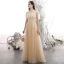 Chic / Belle Champagne Brodé Robe De Bal 2021 Princesse Col Haut Manches Courtes Dos Nu Longue Robe De Ceremonie